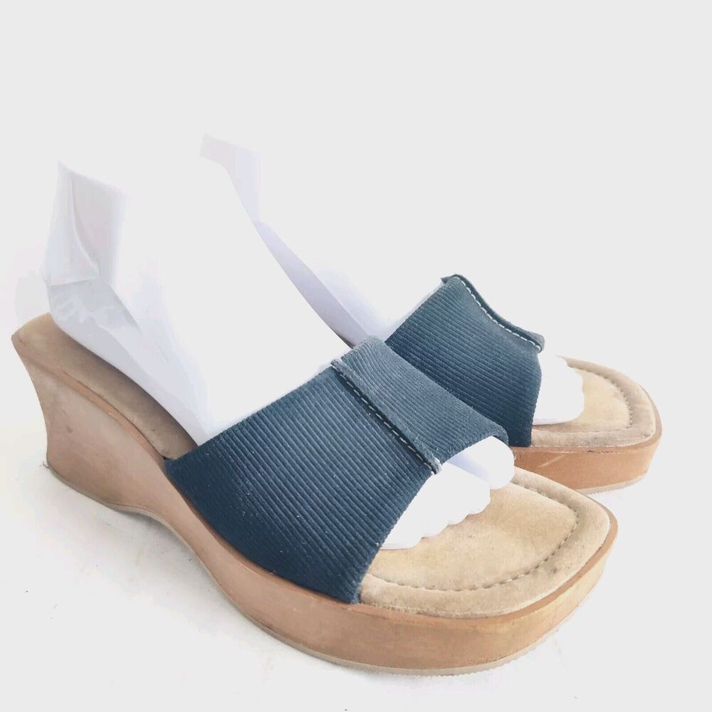 Y2K Lower East Side Vegan Blue Chunky Platform Slip On Sandals‎ Womens Size 10